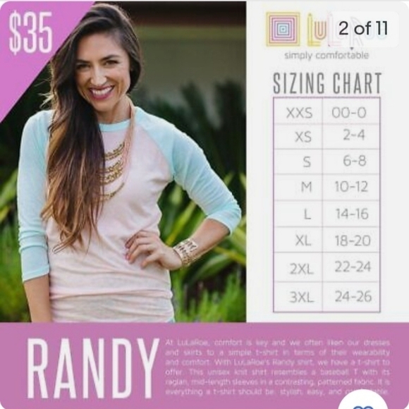 Lularoe XL Randy raglan sleeve baseball Top (18-20) - Picture 5 of 14